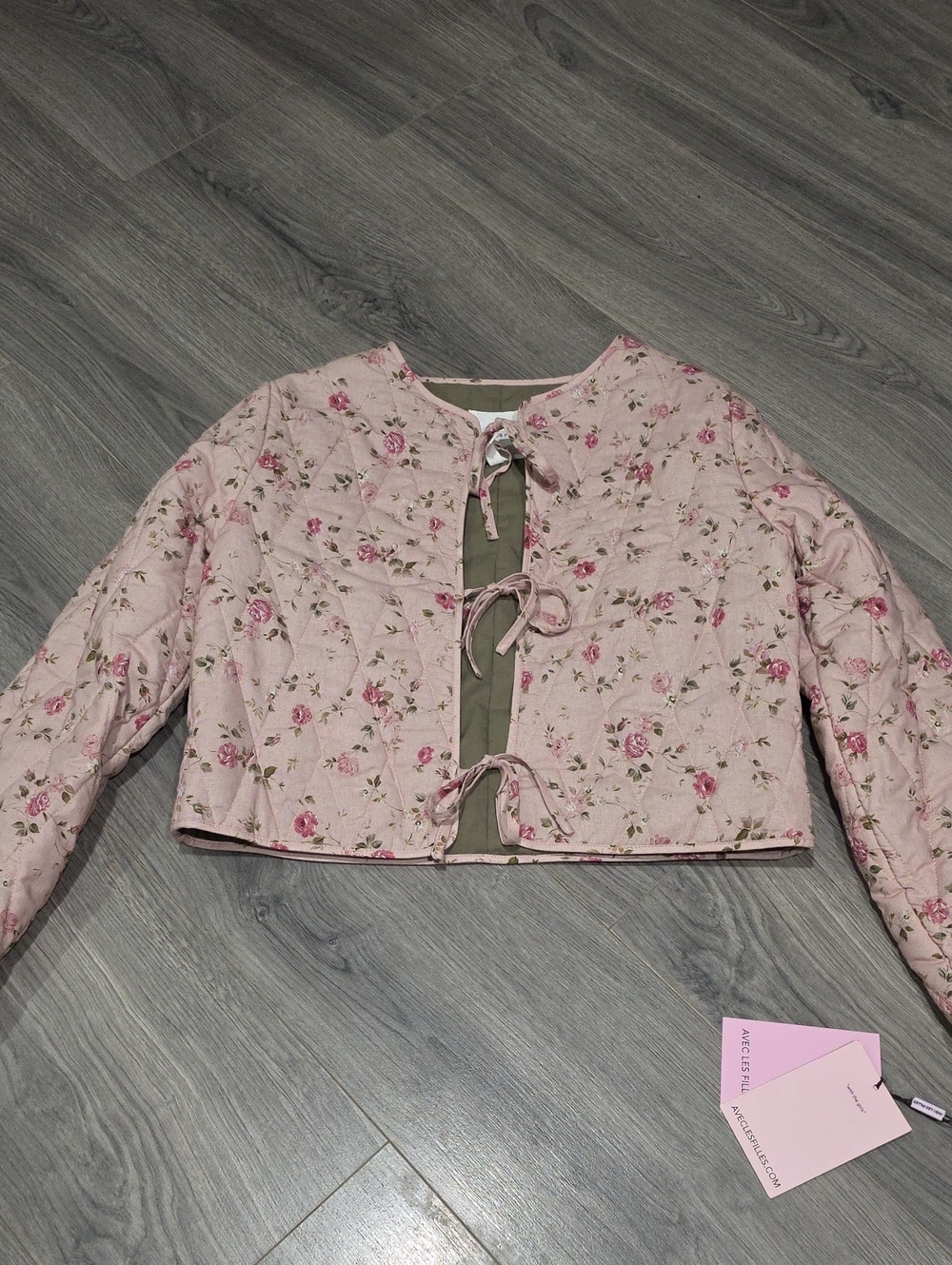 NWT Avec Les Filles Floral Quilted Pink Tie-Front Jacket